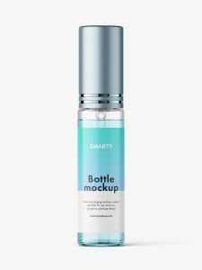 Clear spray bottle mockup with metallic cap