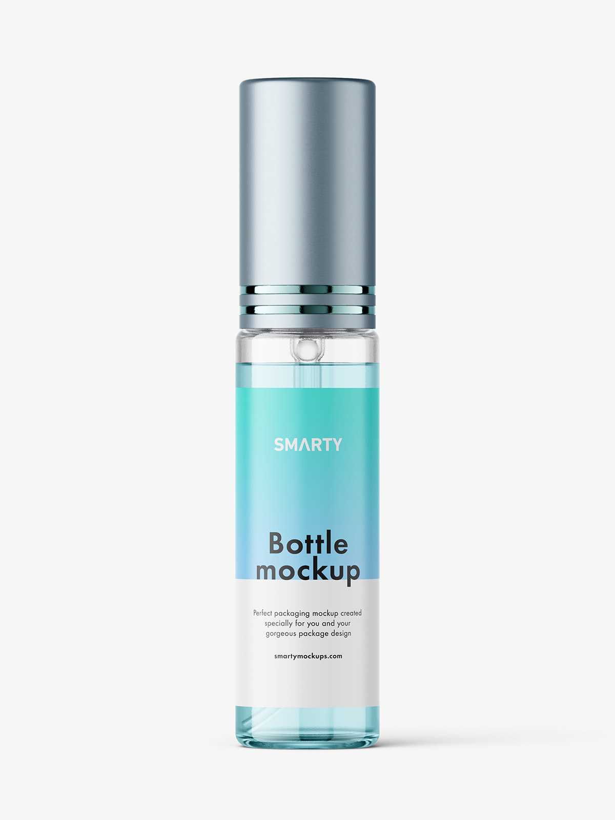Clear spray bottle mockup with metallic cap