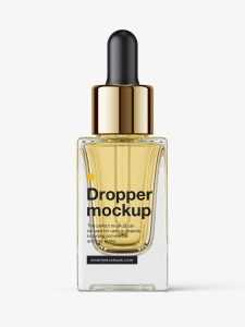 Clear square bottle with dropper mockup