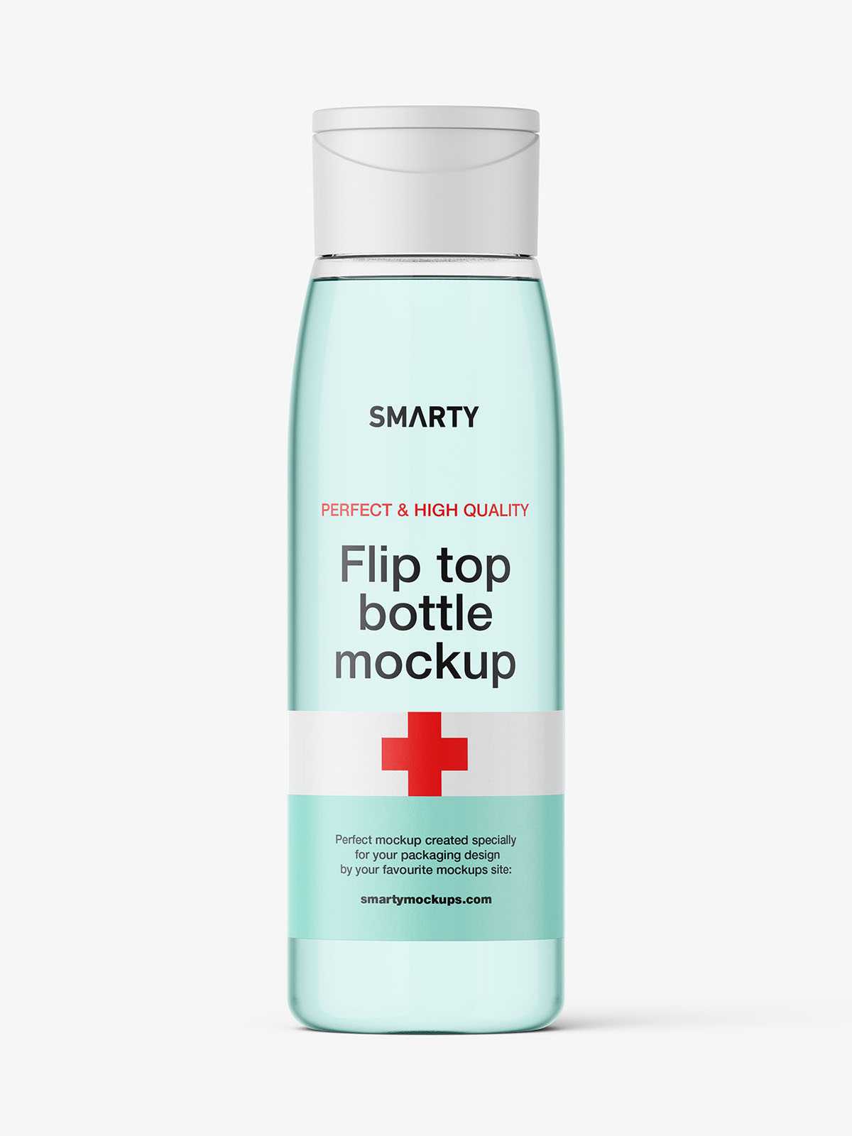 Clear wide bottle with flip top mockup