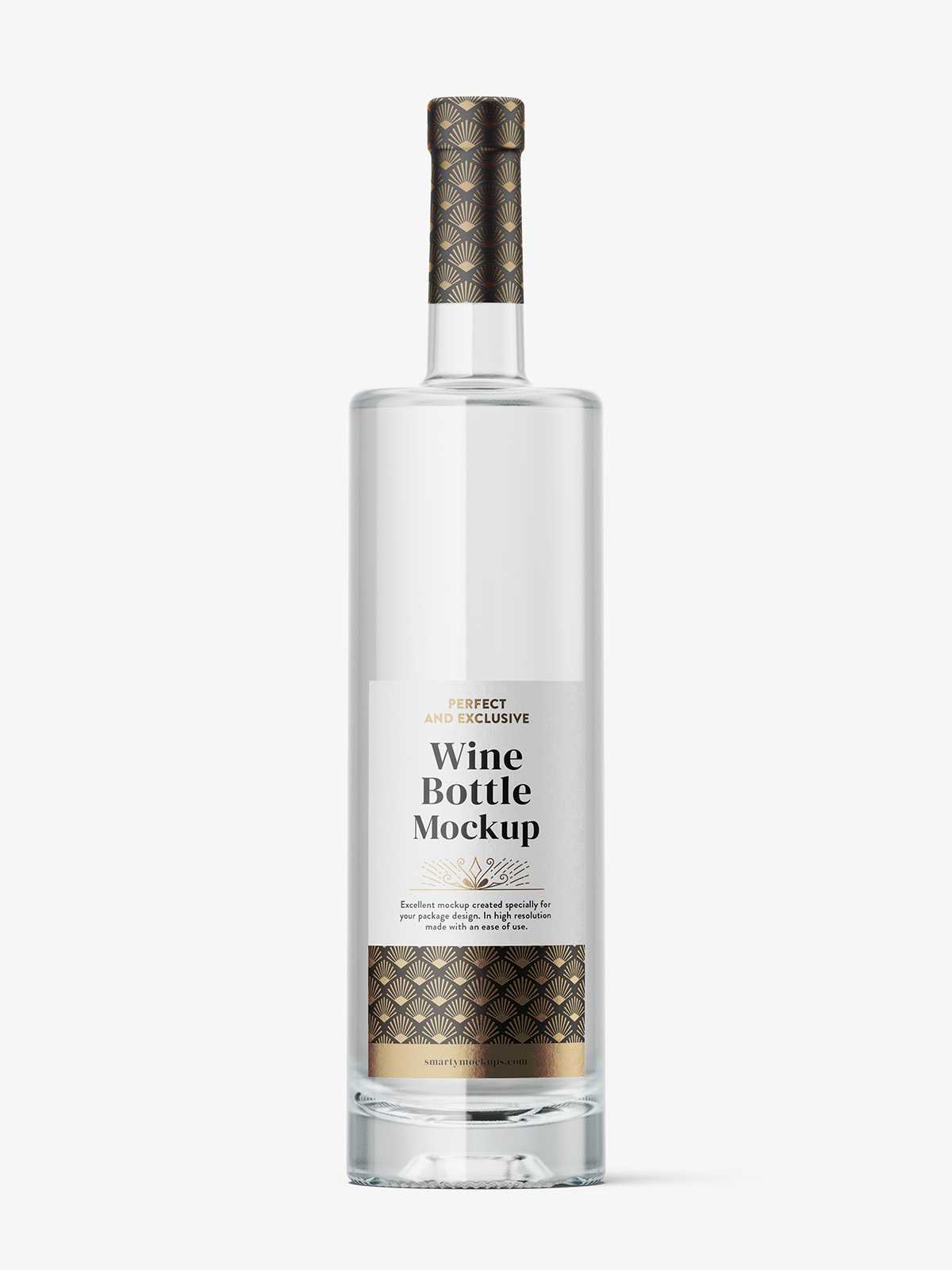 Clear wine bottle mockup