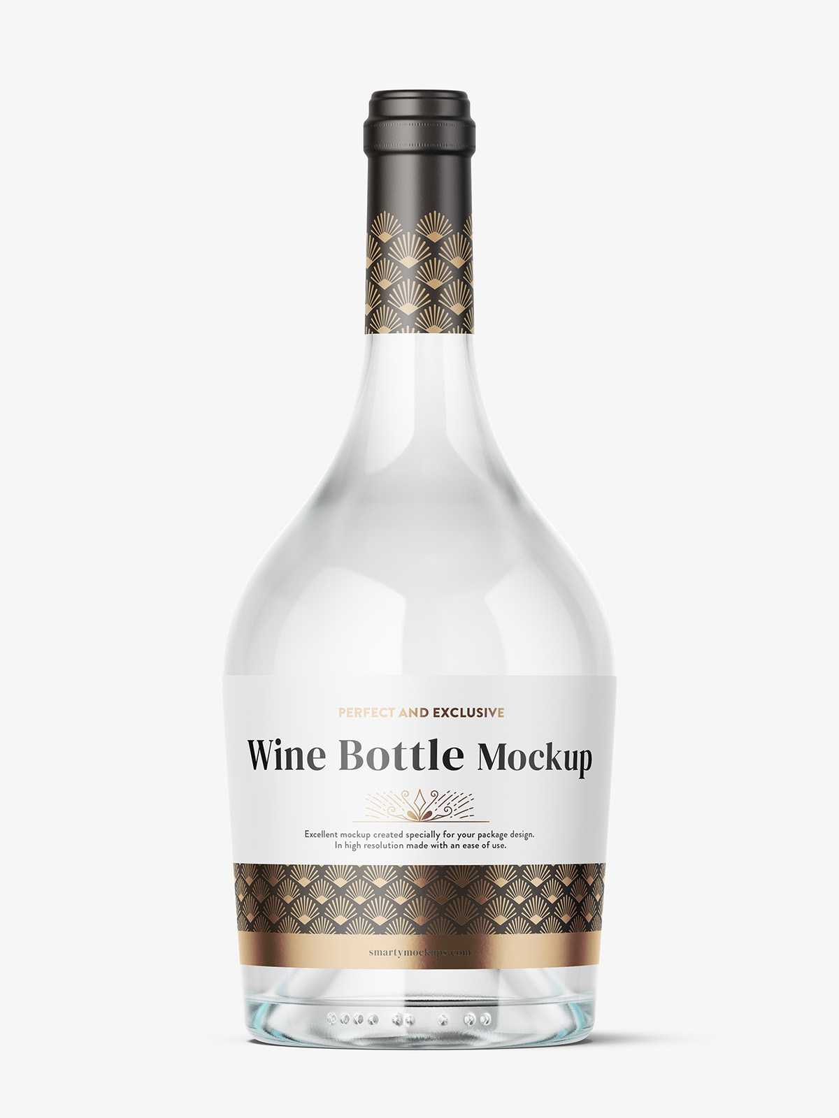 Clear wine bottle mockup
