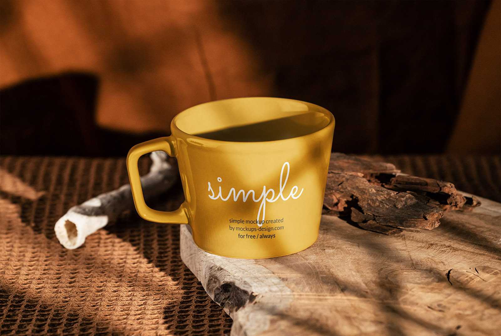 Coffee mug on a wood slice mockup