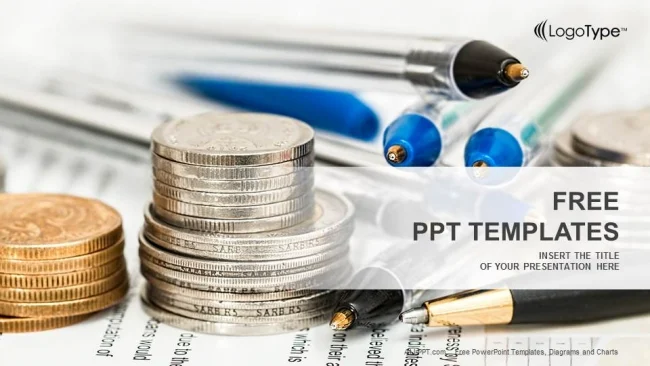 Coins with financial statement PowerPoint Templates