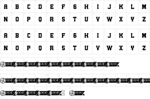 Mapa de caracteres da fonte College Games Font