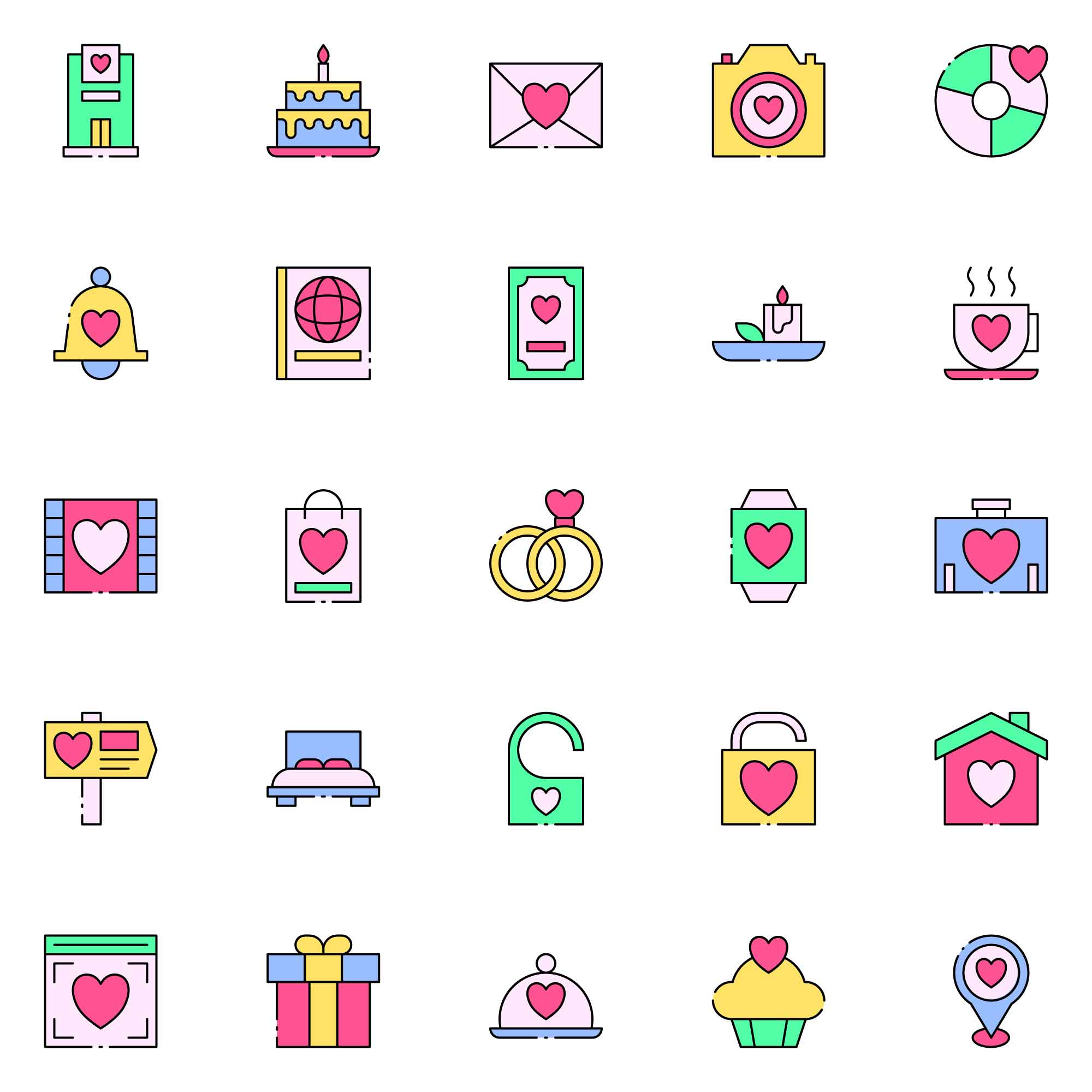 Colored Honeymoon Icons