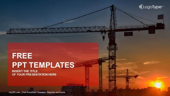 Construction crane at sunset PowerPoint Templates