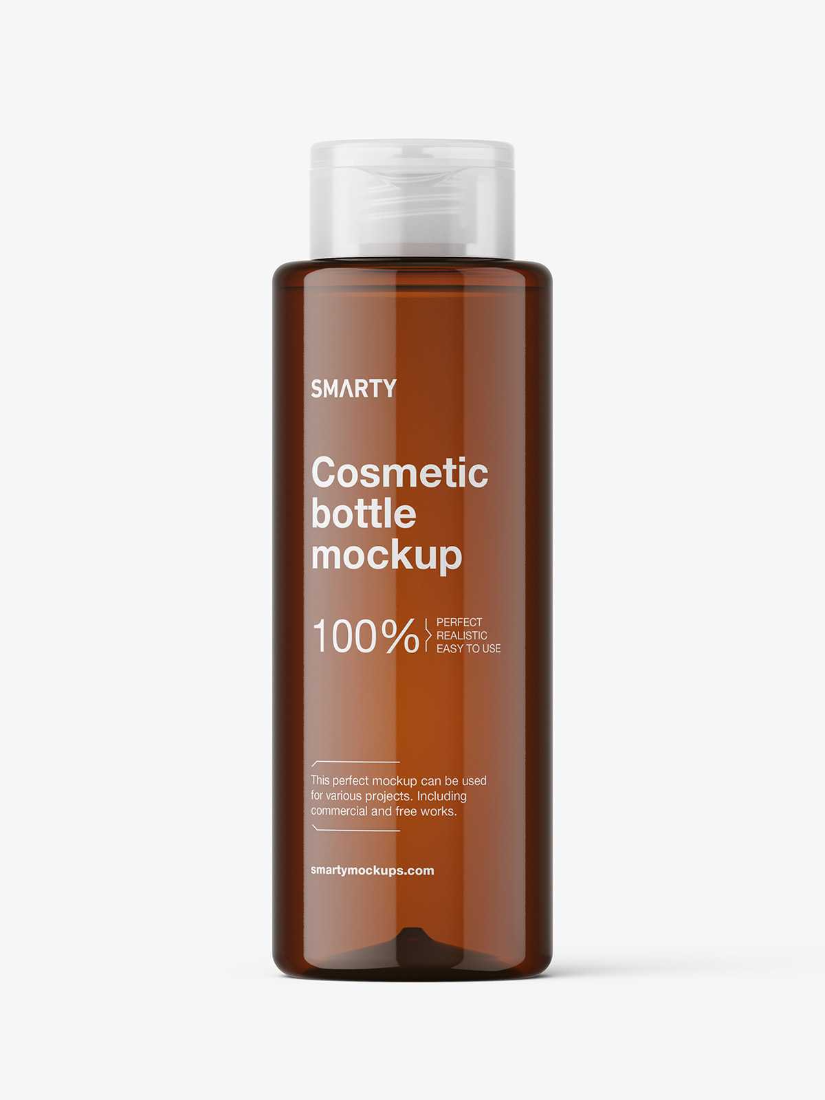 Cosmetic bottle with flip top cap mockup / amber