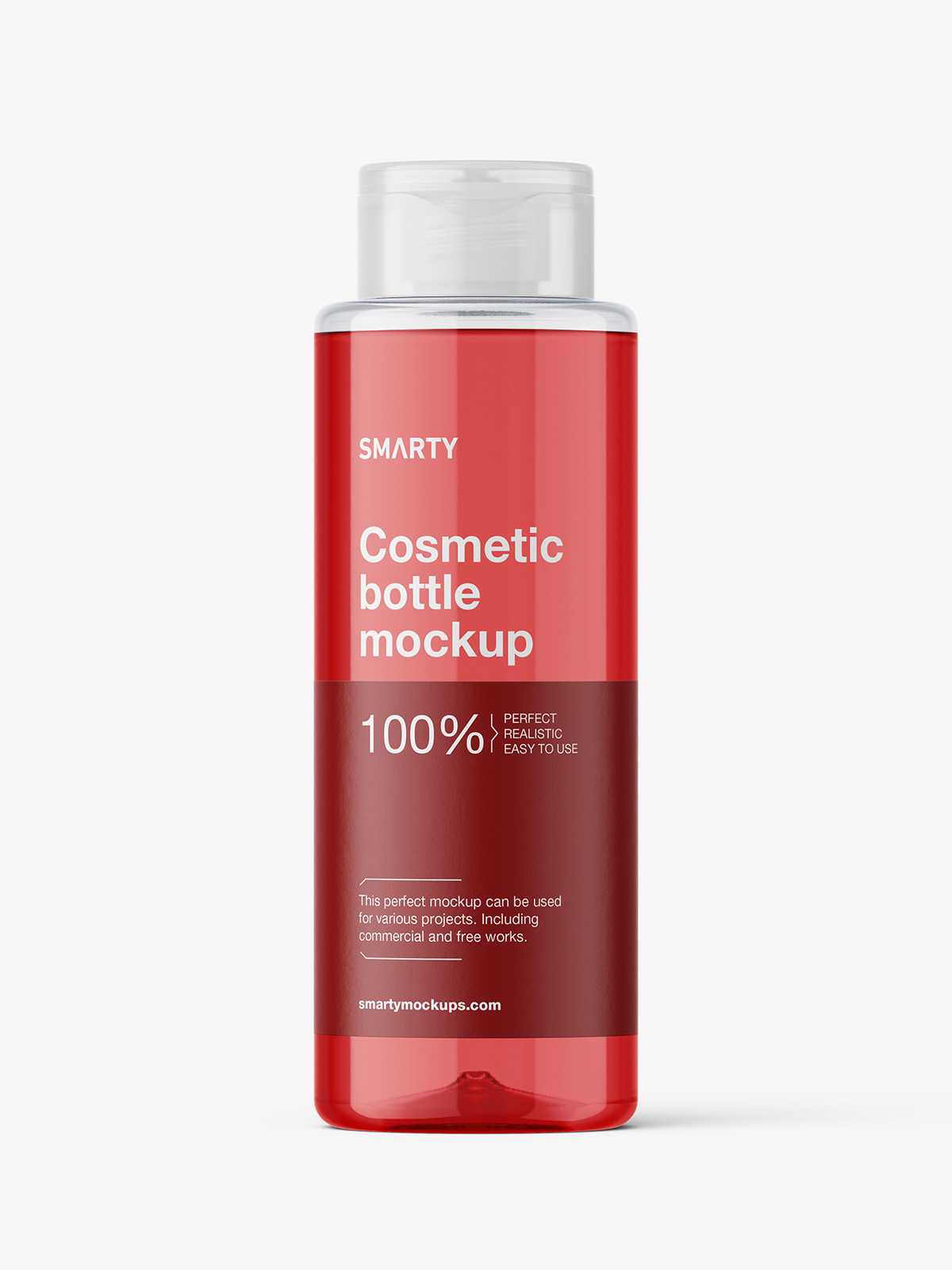 Cosmetic bottle with flip top cap mockup / clear