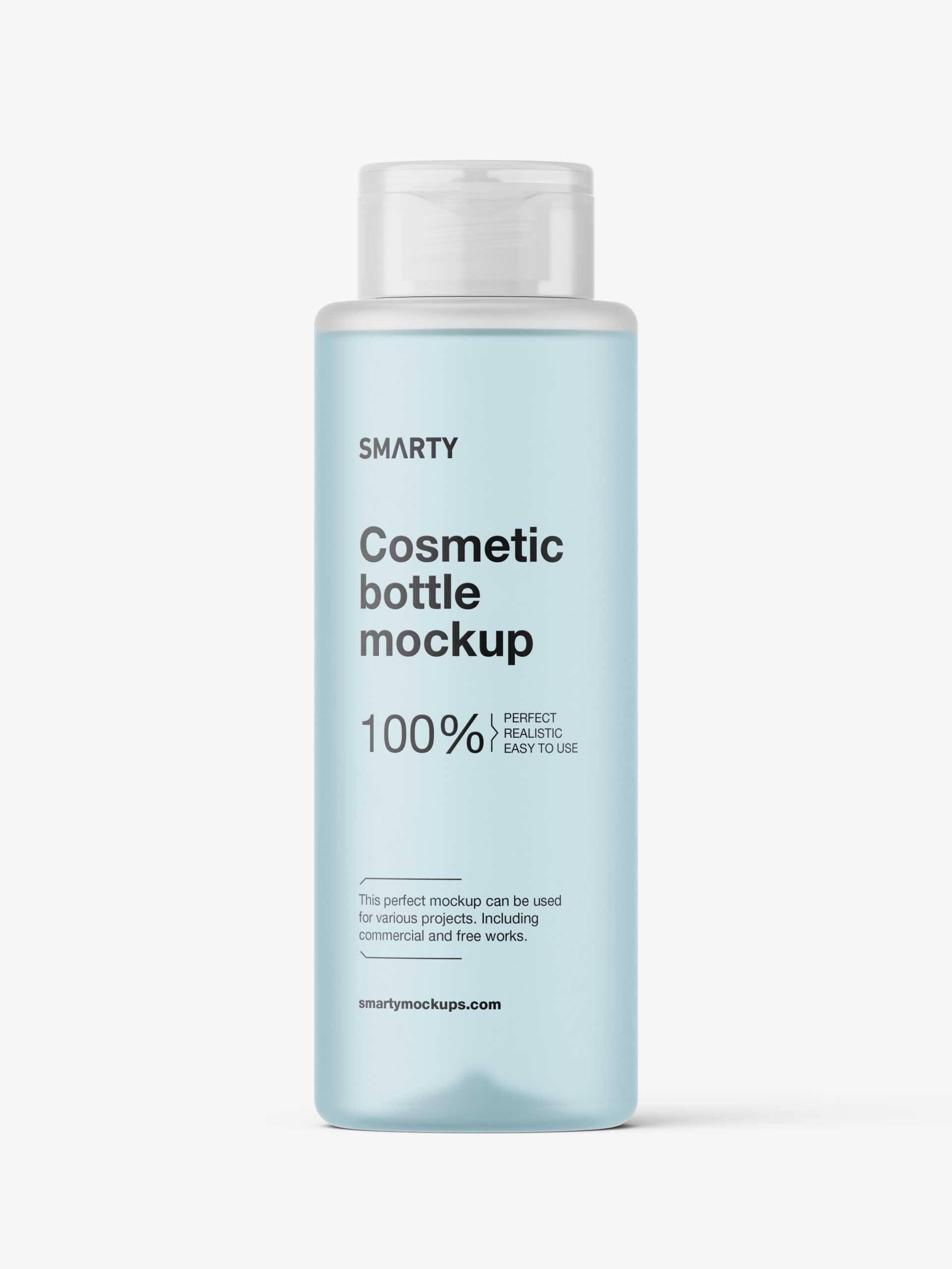 Cosmetic bottle with flip top cap mockup / frosted