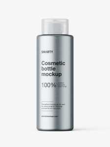 Cosmetic bottle with flip top cap mockup / metallic