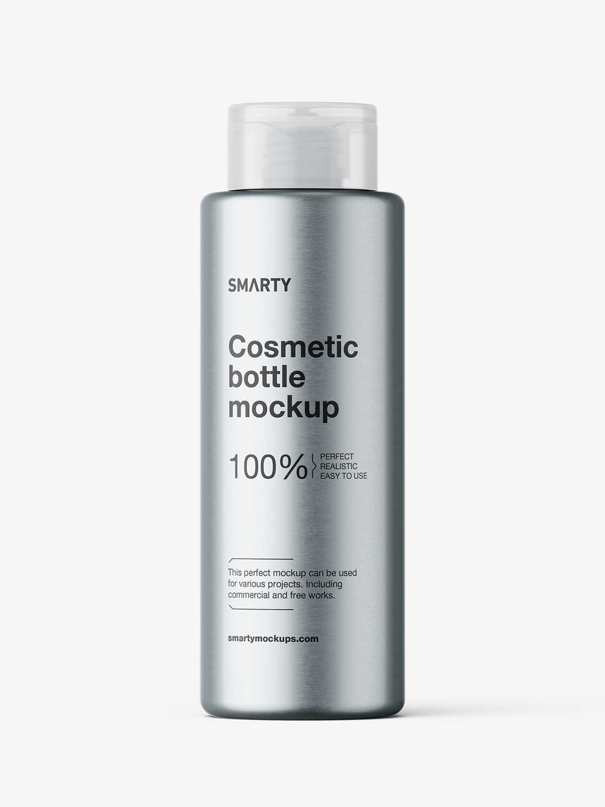 Cosmetic bottle with flip top cap mockup / metallic
