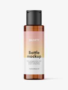 Cosmetic bottle with flip top mockup / amber