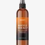 Cosmetic bottle with mist spray mockup / amber