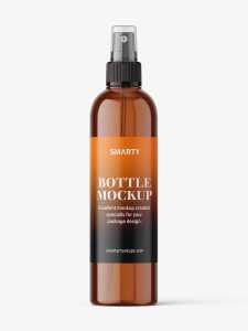 Cosmetic bottle with mist spray mockup / amber