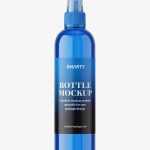 Cosmetic bottle with mist spray mockup / blue