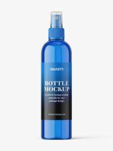 Cosmetic bottle with mist spray mockup / blue