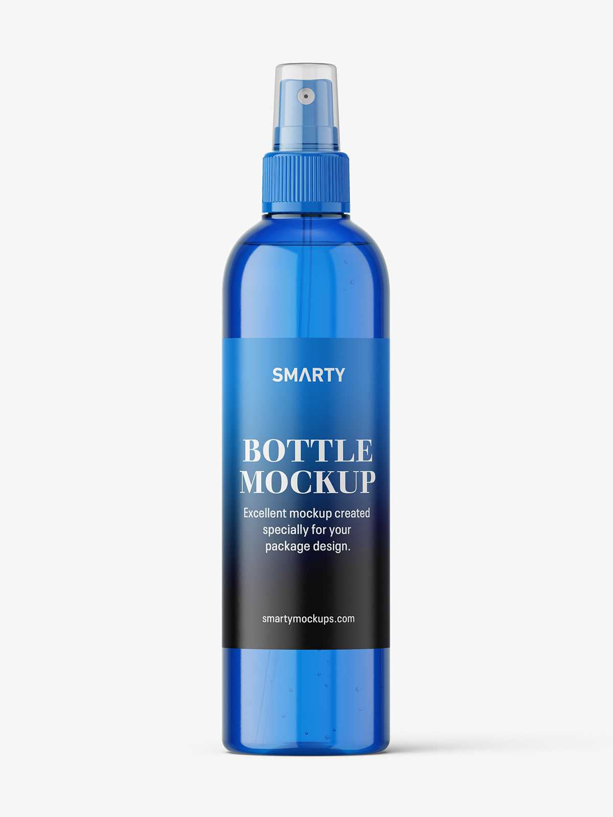 Cosmetic bottle with mist spray mockup / blue