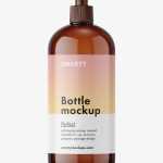 Cosmetic bottle with pump dispenser mockup / amber