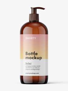 Cosmetic bottle with pump dispenser mockup / amber