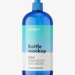 Cosmetic bottle with pump dispenser mockup / blue