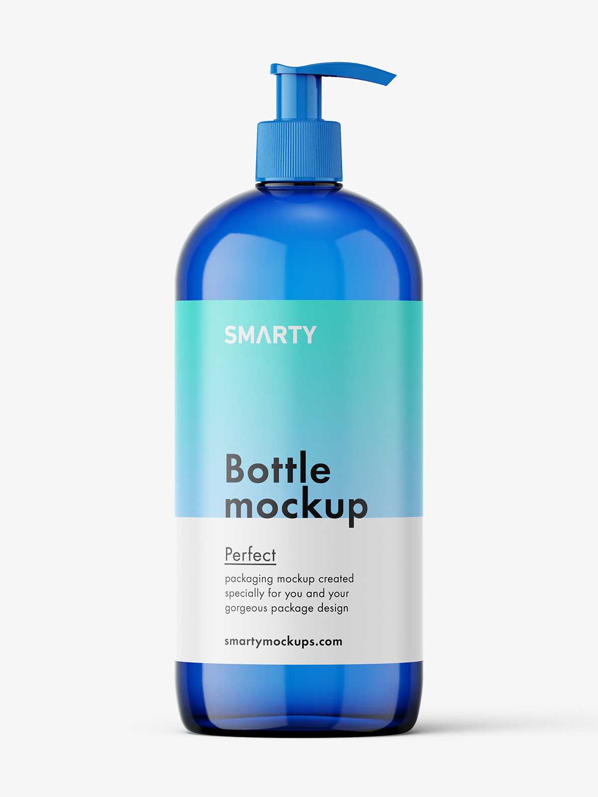 Cosmetic bottle with pump dispenser mockup / blue