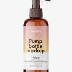 Cosmetic bottle with pump mockup / amber