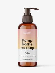 Cosmetic bottle with pump mockup / amber