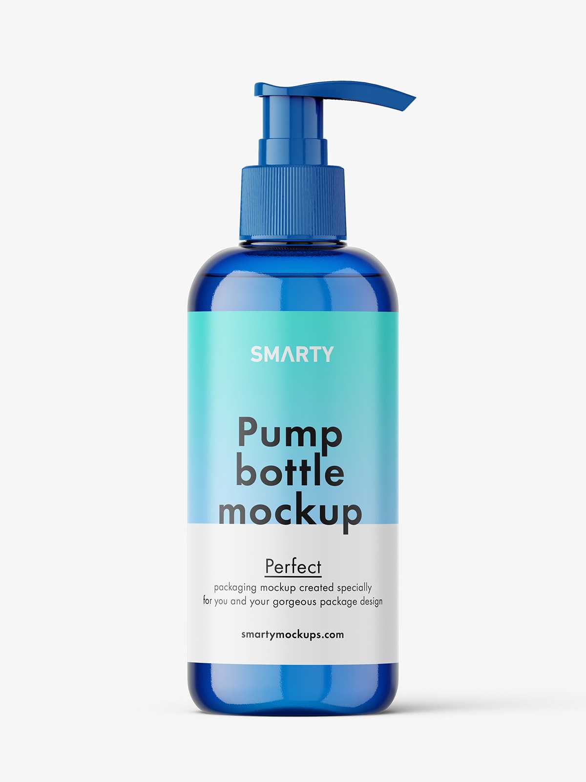 Cosmetic bottle with pump mockup / blue