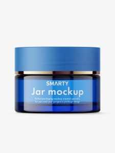 Cosmetic glass jar mockup / blue