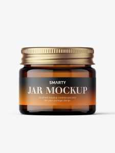 Cosmetic jar mockup with silver cap / 15ml / amber