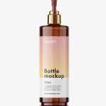 Cosmetic pump bottle mockup / amber