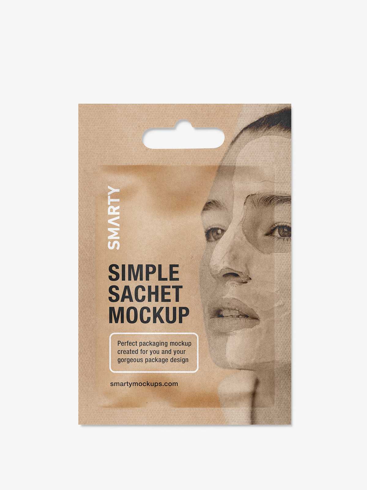 Cosmetic sachet with a hole mockup / kraft paper