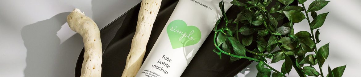 Cosmetic tube in black tray mockup