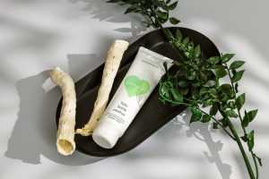Cosmetic tube in black tray mockup