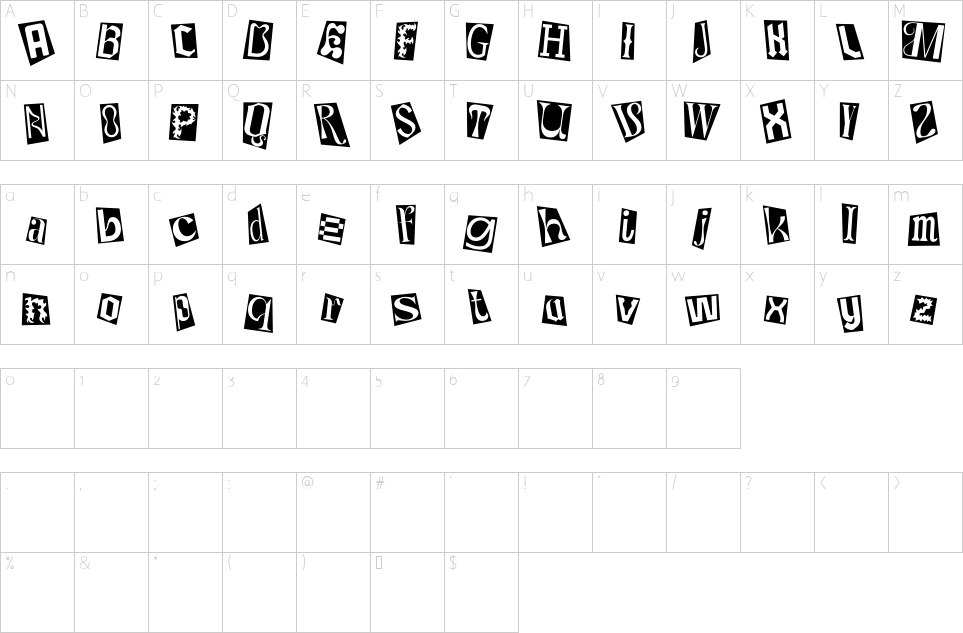 Mapa de caracteres da fonte CS Tucker Font
