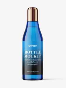 Curved bottle with disctop mockup / blue