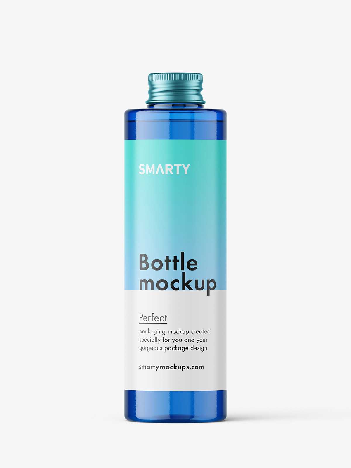 Cylinder bottle with screw cap mockup / blue