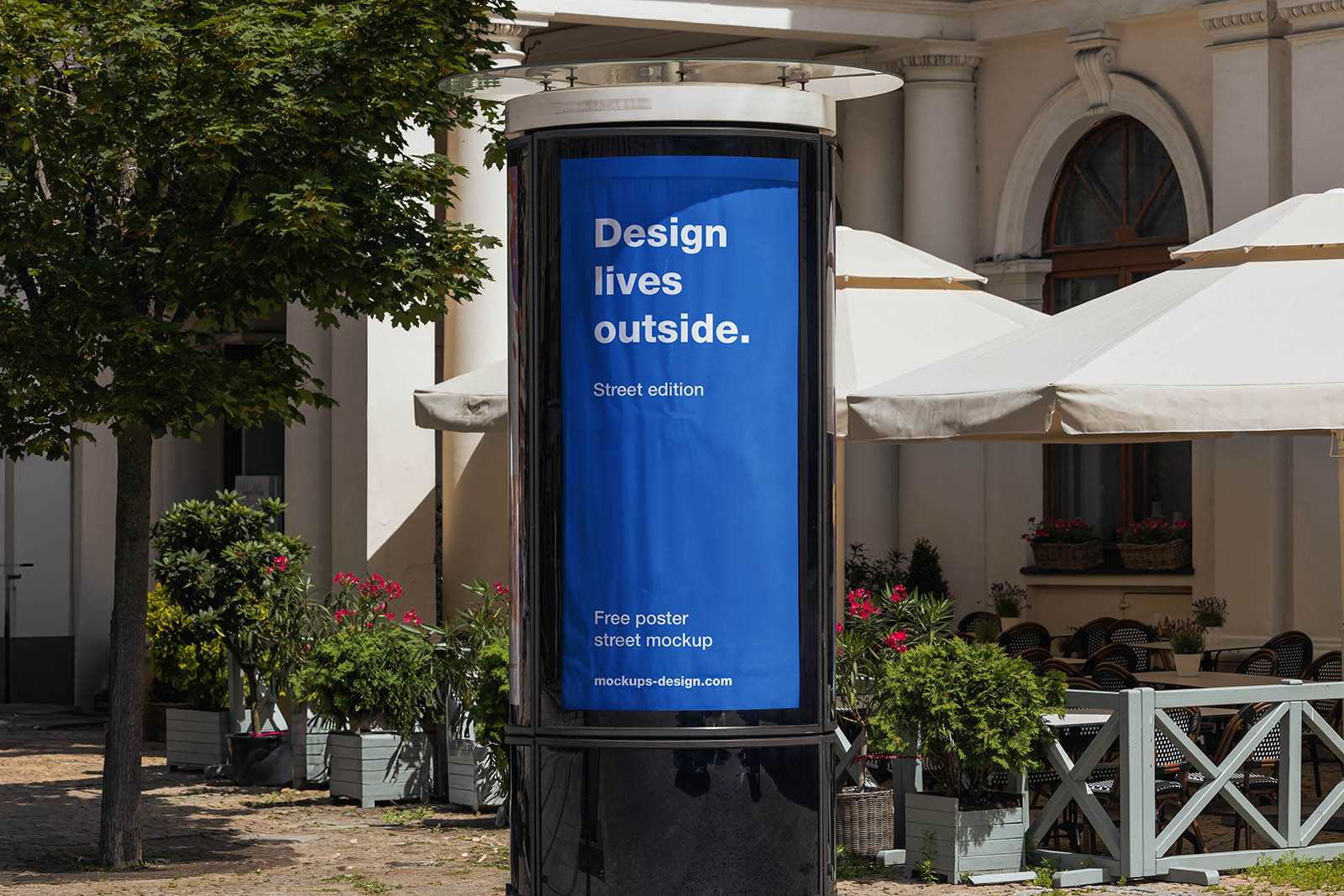 Cylindrical street poster mockup
