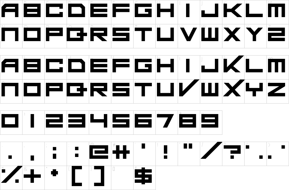 Mapa de caracteres da fonte Da Mad Rave Font