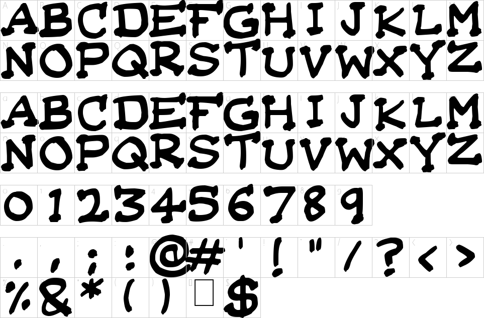 Mapa de caracteres da fonte Da Serif Kid Font