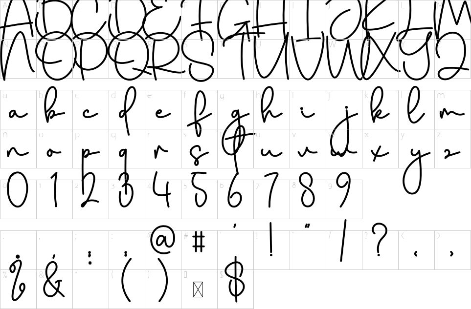 Mapa de caracteres da fonte Daddy Font