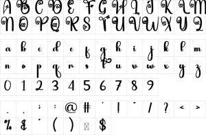 Mapa de caracteres da fonte Daddy Handsome Font
