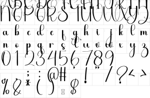 Mapa de caracteres da fonte Daddy Handwriting Font