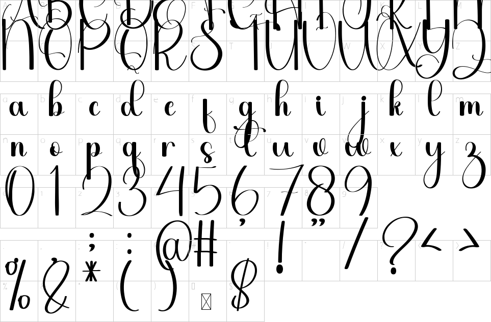 Mapa de caracteres da fonte Daddy Handwriting Font