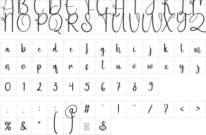 Mapa de caracteres da fonte Daddy Smile Font