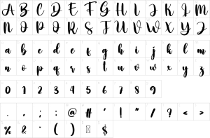 Mapa de caracteres da fonte Daily Book Font
