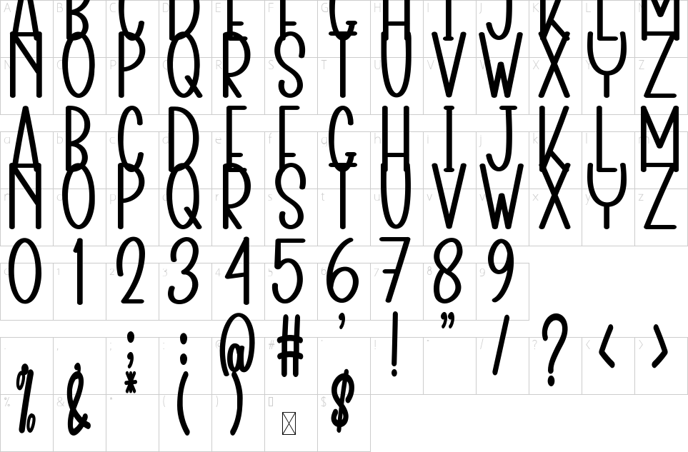 Mapa de caracteres da fonte Daily Thinking Font