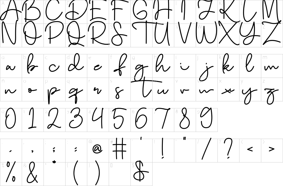 Mapa de caracteres da fonte Dailymunt Font