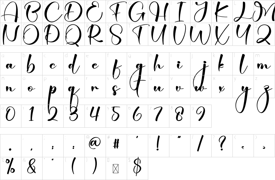 Mapa de caracteres da fonte Daisy Font